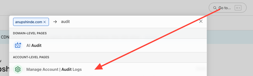 Searching for Audit Logs on Cloudflare Dashboard