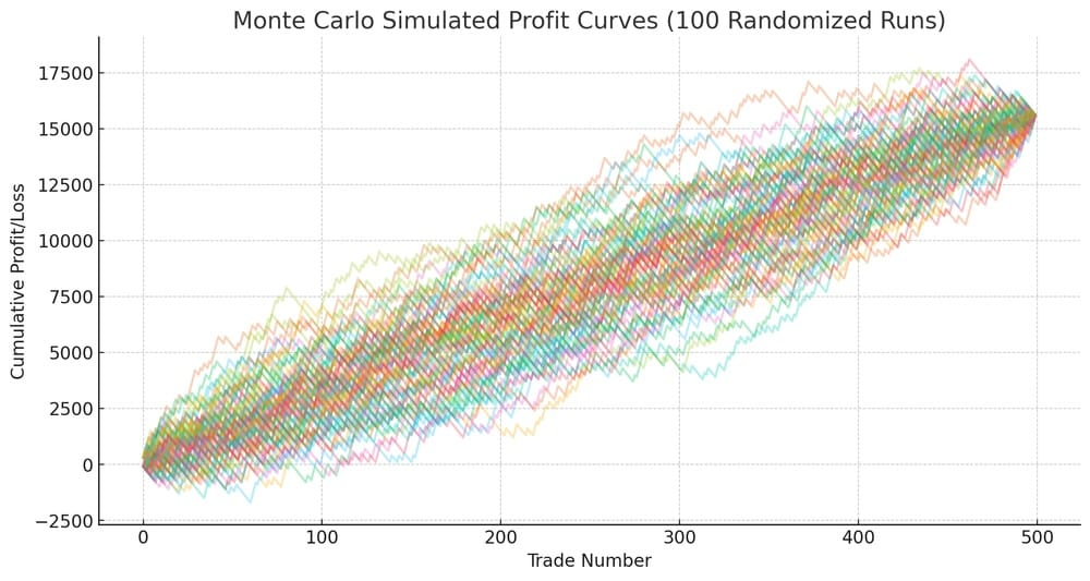 Randomized the same set of 500 trades for each of the 100 runs.