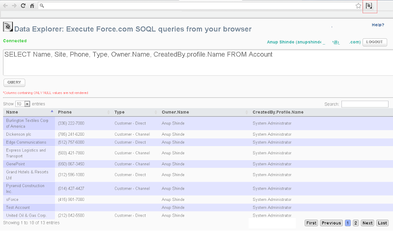 Data Explorer query results